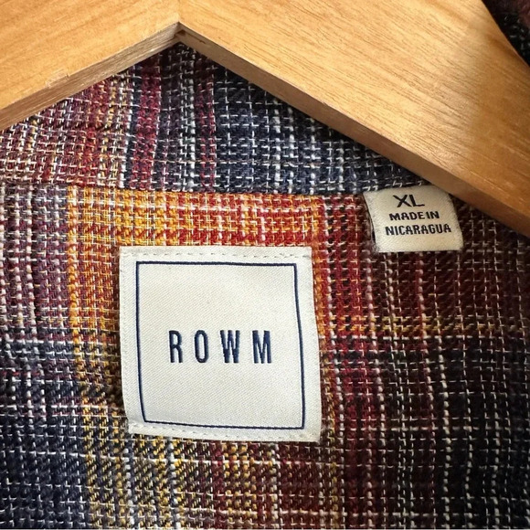 Rowm Mens XL Multi Color Woven Button Down Shirt 100% Cotton Blue Red Gold Fall - Picture 3 of 4